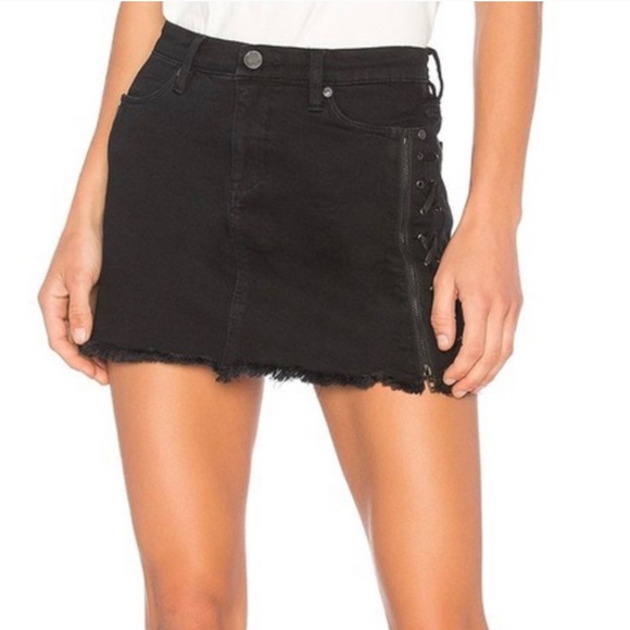 Revolve BlankNYC Black Denim Lace up Skirt 24 - Picture 1 of 4